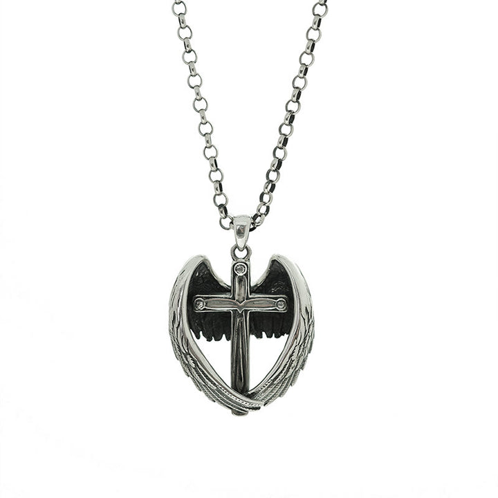 Christianartworkshop 925 Sterling Silver Angel Wings Cross Necklace: Embodying Faith and Celestial Grace