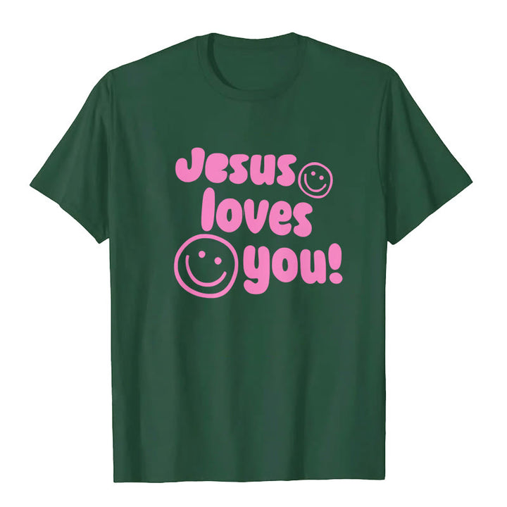 Christianartworkshop Jesus Loves You T-shirt - Dark Green - 2XL - image 7