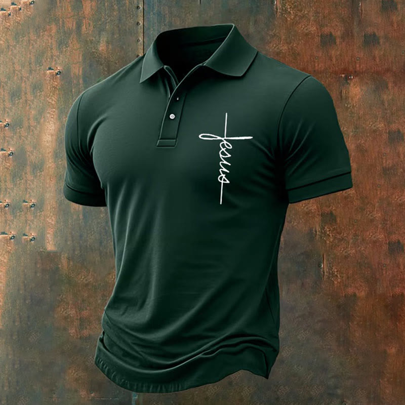 Christianartworkshop Men's Jesus Cross Polo Shirt