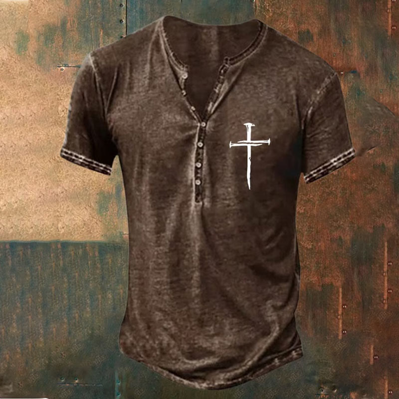 Christianartworkshop Men's Cross Heritage Henley Tee