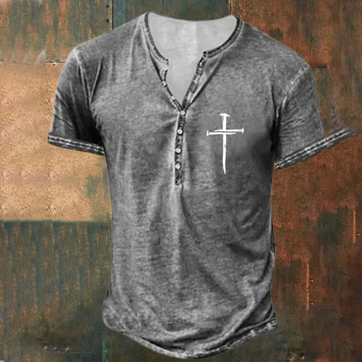 Christianartworkshop Men's Cross Heritage Henley Tee