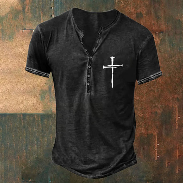 Christianartworkshop Men's Cross Heritage Henley Tee