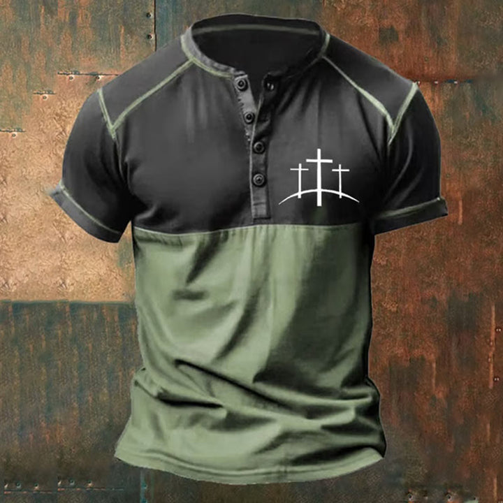Christianartworkshop Men's Faith Print Henley Neck T-Shirt
