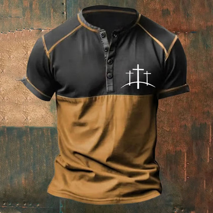Christianartworkshop Men's Faith Print Henley Neck T-Shirt