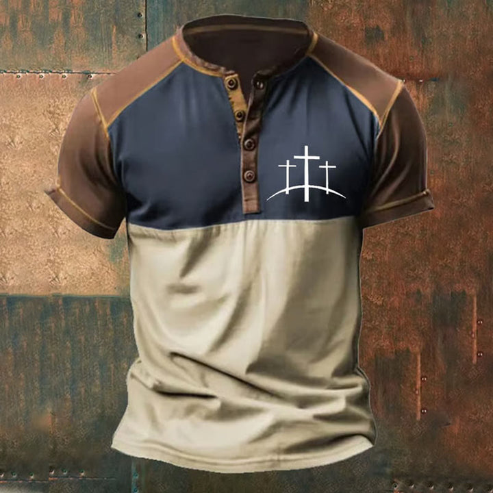 Christianartworkshop Men's Faith Print Henley Neck T-Shirt