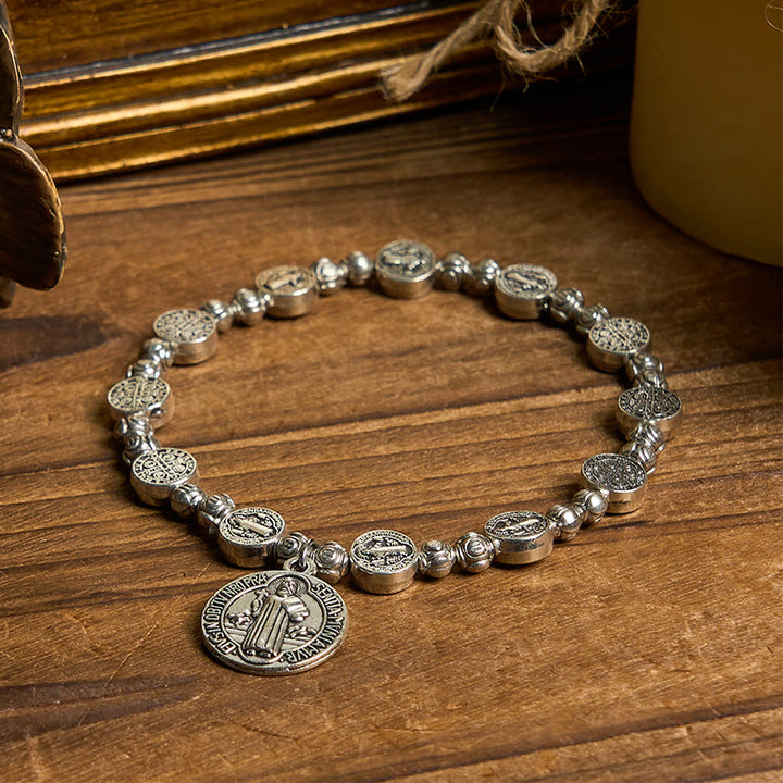 Christianartworkshop St. Benedict Crucifix Rose Bracelet: Timeless Christian Accessory for Daily Faith Expression