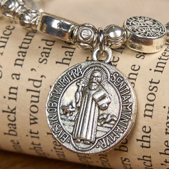 Christianartworkshop St. Benedict Crucifix Rose Bracelet: Timeless Christian Accessory for Daily Faith Expression