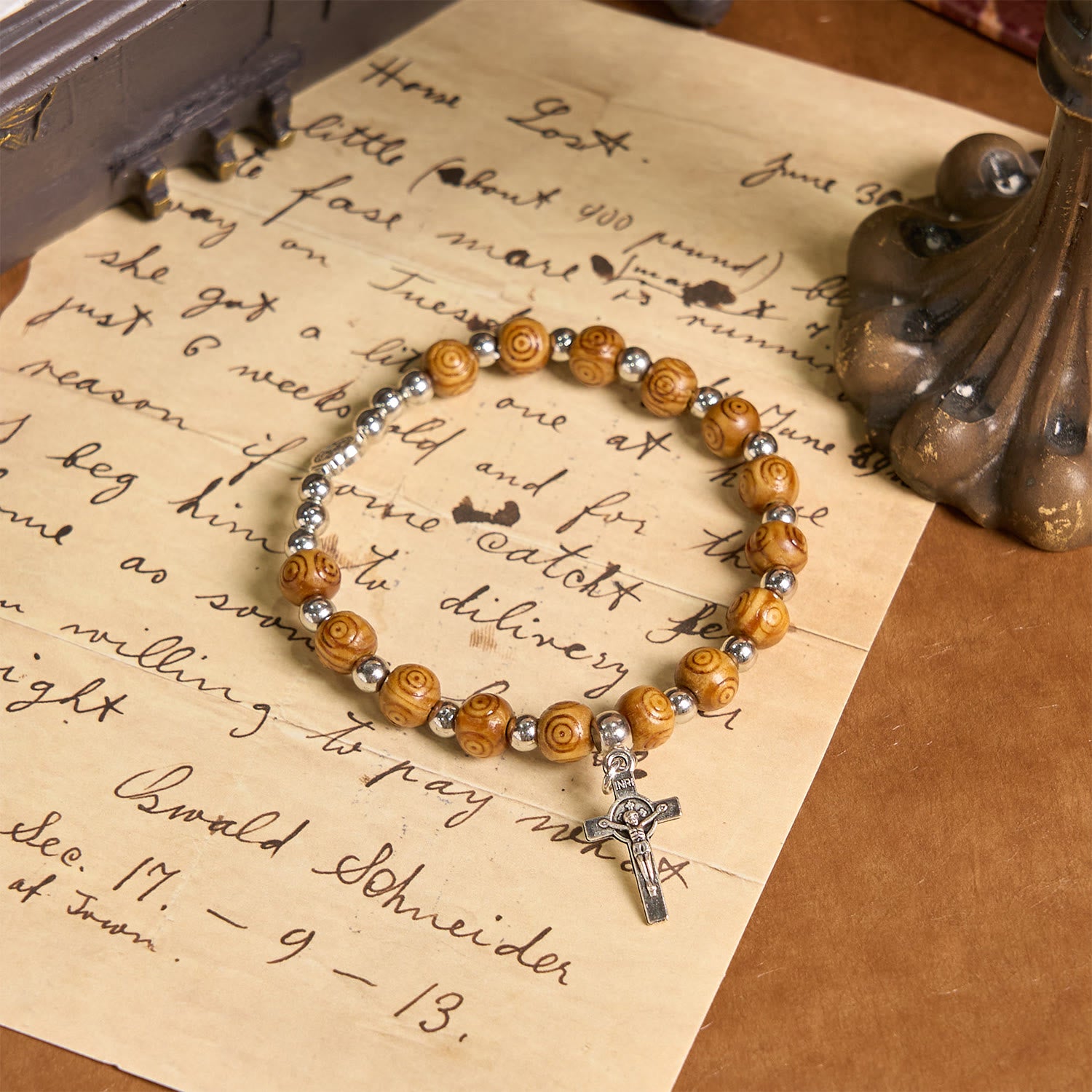 Christianartworkshop Jesus Icon Crucifix Rose Bracelet: Handmade