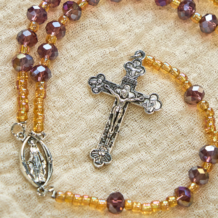 Christianartworkshop Handmade Crucifix Purple Crystal & Glass Our Lady Beads Divine Grace Rosary