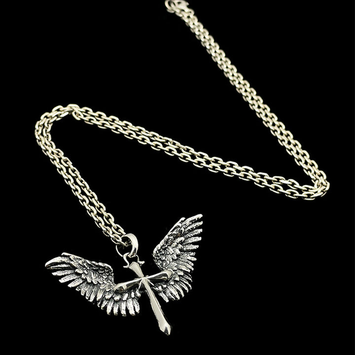 Christianartworkshop 925 Sterling Silver Vintage & Classic Cross Wings Necklace: A Blend of Retro Charm and Divine Grace - image 4