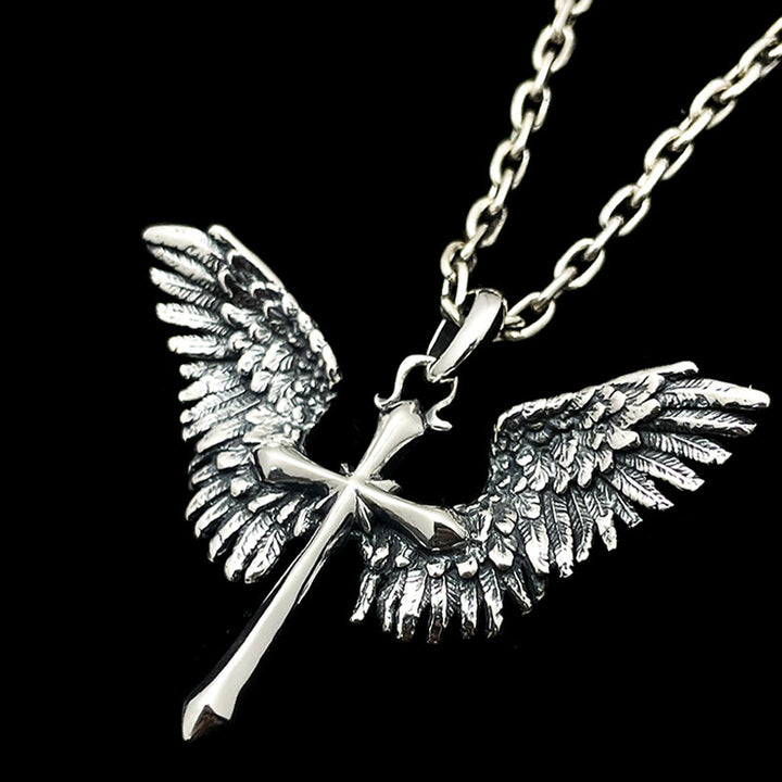 Christianartworkshop 925 Sterling Silver Vintage & Classic Cross Wings Necklace: A Blend of Retro Charm and Divine Grace - 925 Sterling Silver - image 0