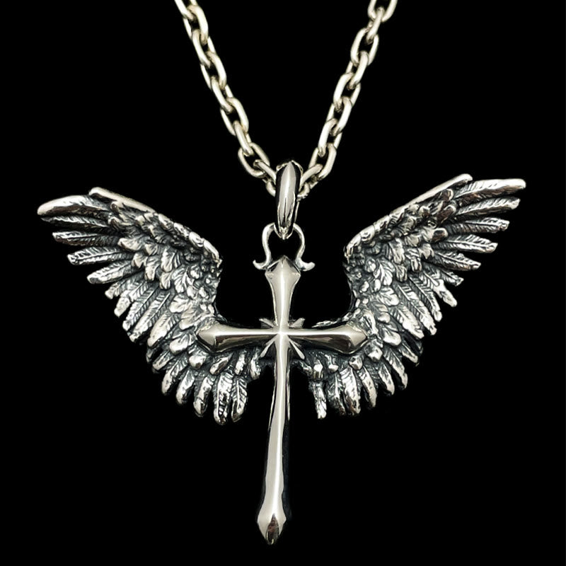 Christianartworkshop 925 Sterling Silver Vintage & Classic Cross Wings Necklace: A Blend of Retro Charm and Divine Grace - image 5