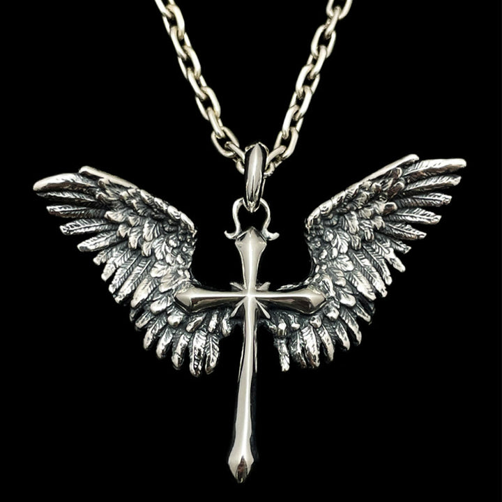 Christianartworkshop 925 Sterling Silver Vintage & Classic Cross Wings Necklace: A Blend of Retro Charm and Divine Grace - image 5
