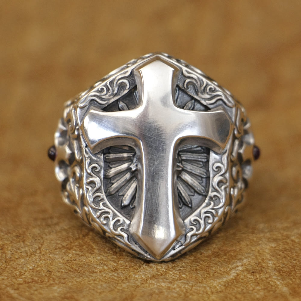 Christianartworkshop 925 Sterling Silver Divine Cross Ring - A Symbol of Spiritual Connection - US14 - image 0
