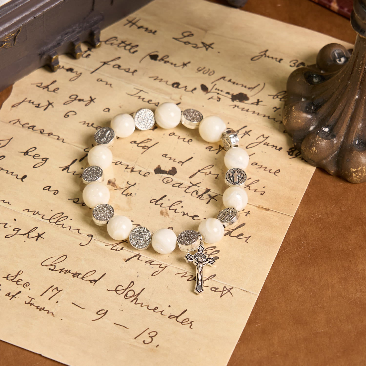 Christianartworkshop White Beads Crucifix Bracelet: A Stylish