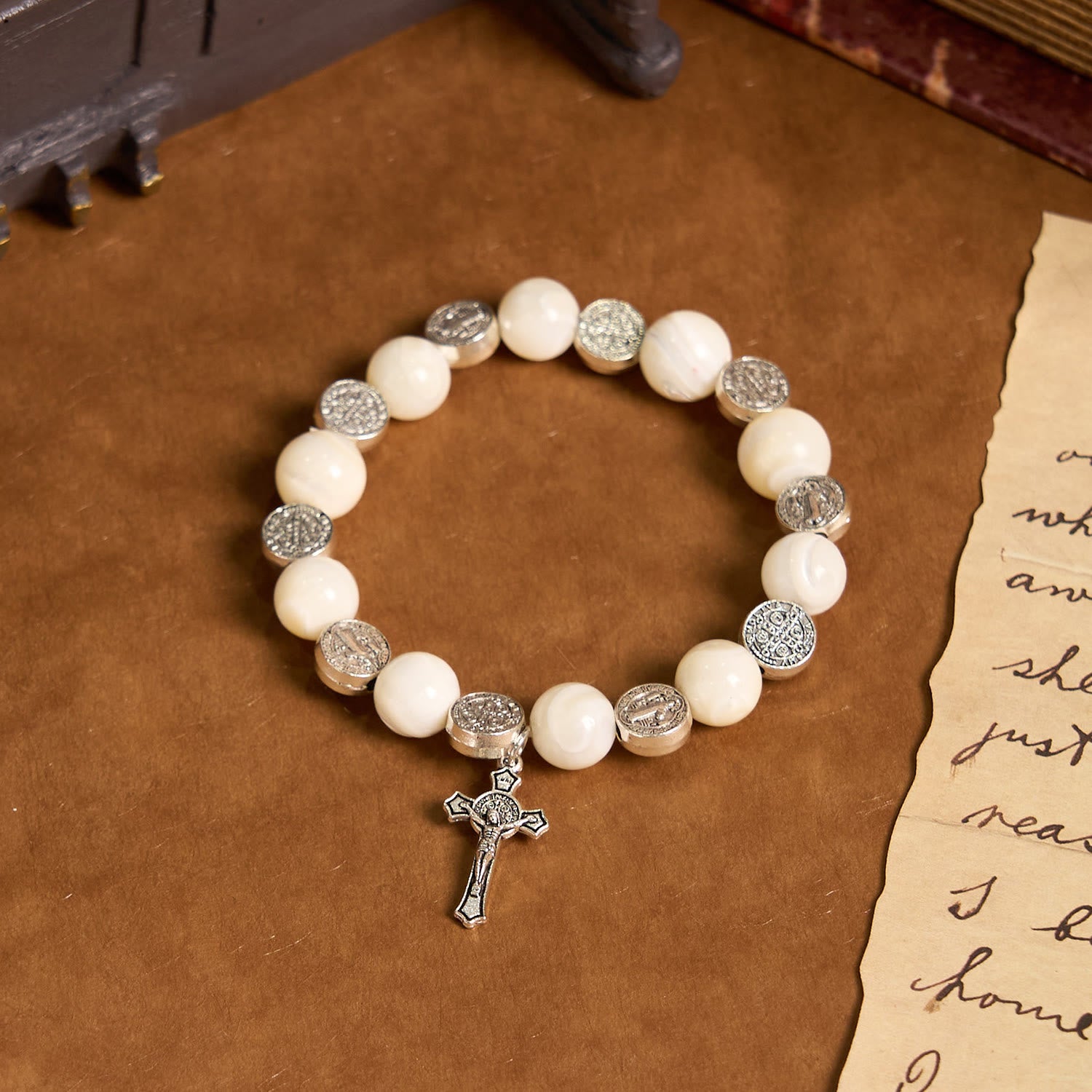 Christianartworkshop White Beads Crucifix Bracelet: A Stylish