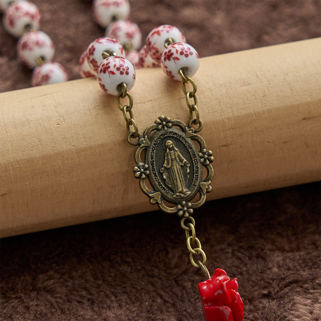 FREE Today: Miraculous Medal & Crucifix of 8mm Ceramic Beads & Rose Cinnabar Beads Handmade Rosary - image 6