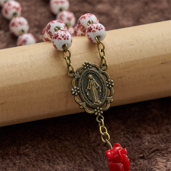 FREE Today: Miraculous Medal & Crucifix of 8mm Ceramic Beads & Rose Cinnabar Beads Handmade Rosary - image 6