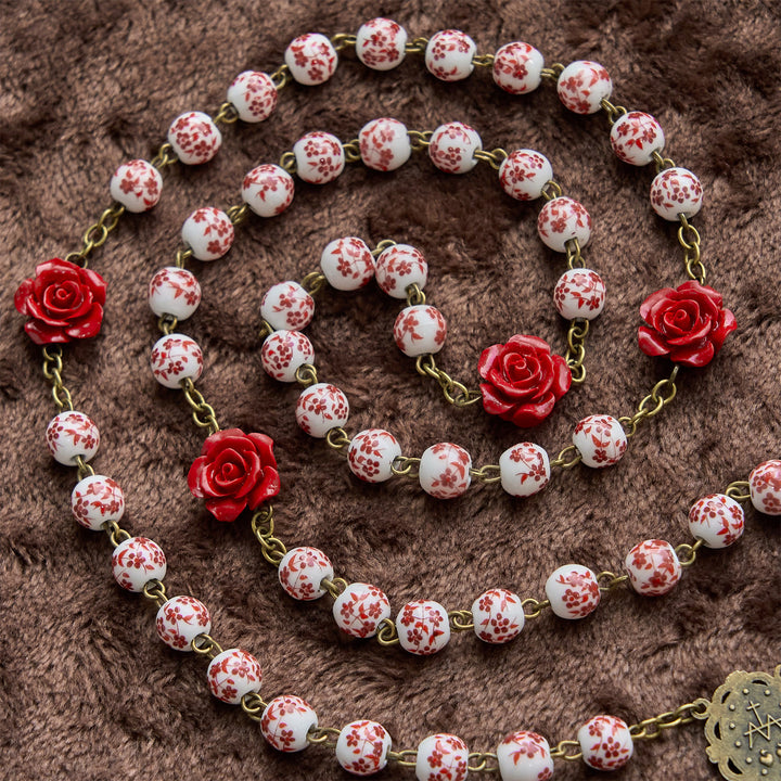 FREE Today: Miraculous Medal & Crucifix of 8mm Ceramic Beads & Rose Cinnabar Beads Handmade Rosary - image 2