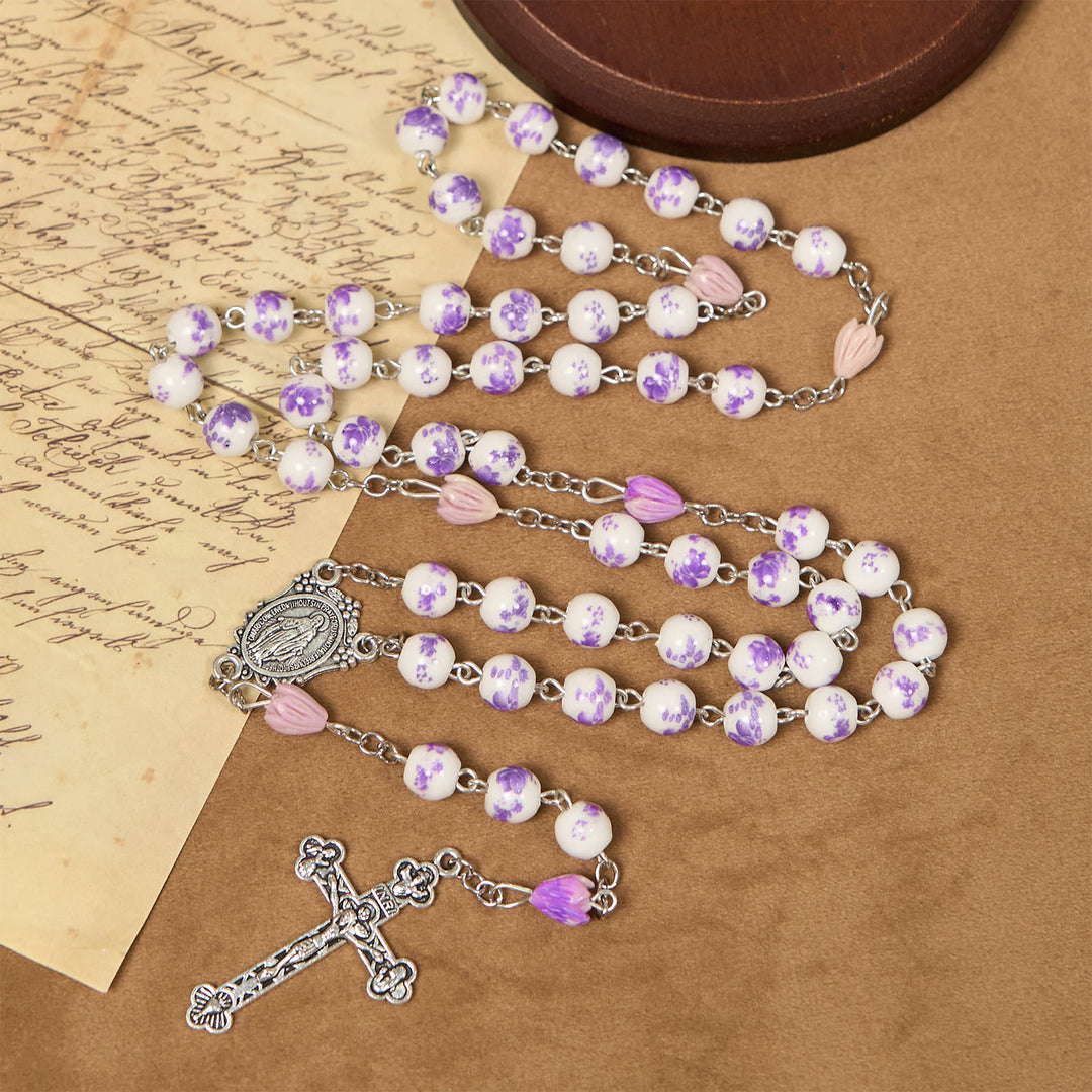 Christianartworkshop PRAYERFUL FAITH: Handmade Purple Flower Beads Rosary with Gift Card - image 4