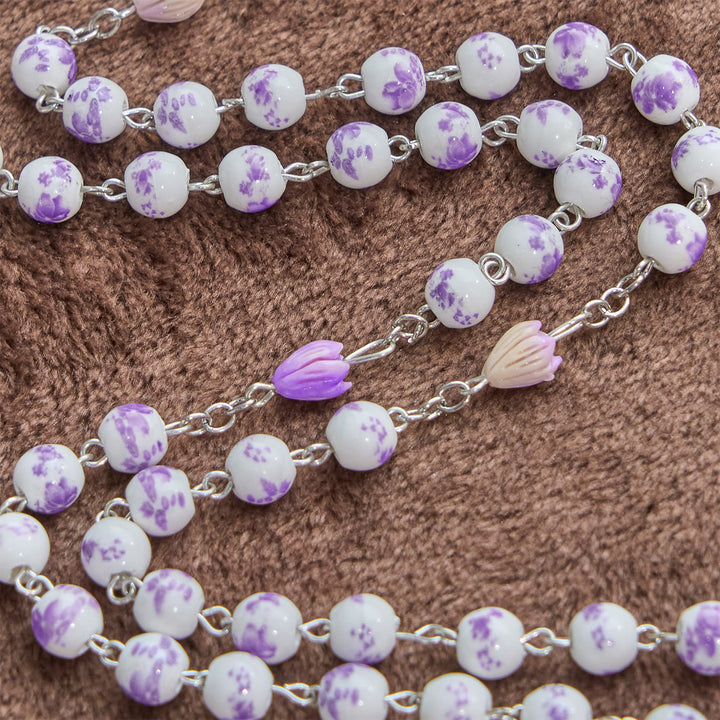 Christianartworkshop Miraculous Medal & Crucifix of 8mm Ceramics Beads Handmade Rosary