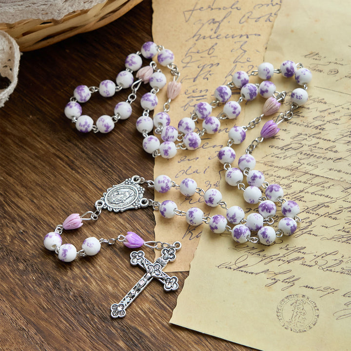 Christianartworkshop Miraculous Medal & Crucifix of 8mm Ceramics Beads Handmade Rosary