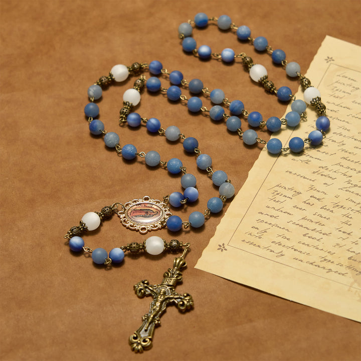 Christianartworkshop Handmade Rosary with Natural Blue Aventurine Beads & Crucifix - Matte Blue of Peace - image 3