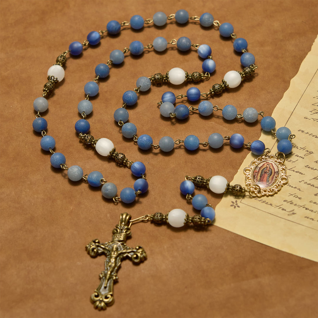 Christianartworkshop Handmade Rosary with Natural Blue Aventurine Beads & Crucifix - Matte Blue of Peace - Blue Aventurine Stone - image 1