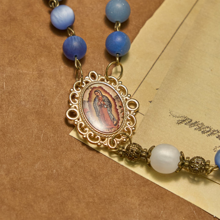 Christianartworkshop PRAYERFUL FAITH: Handmade Rosary with Natural Blue Aventurine Beads - image 6