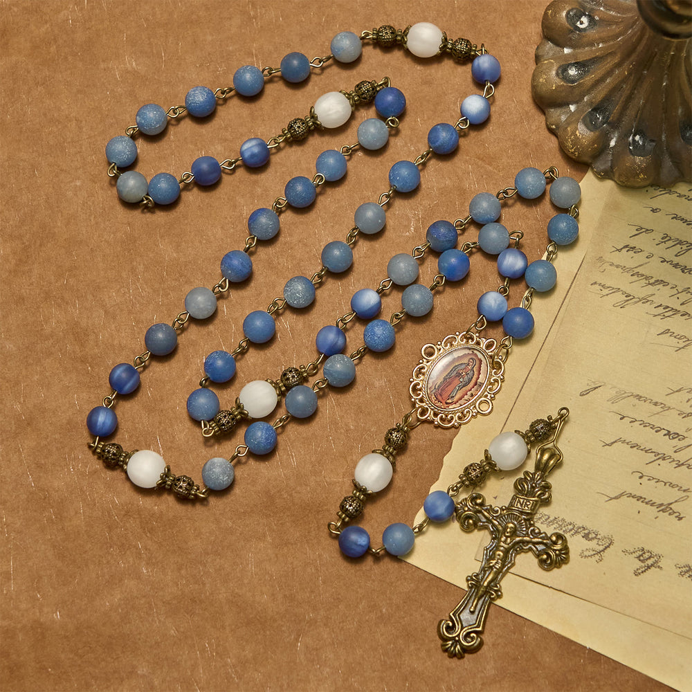 Christianartworkshop Handmade Rosary with Natural Blue Aventurine Beads & Crucifix - Matte Blue of Peace - image 2