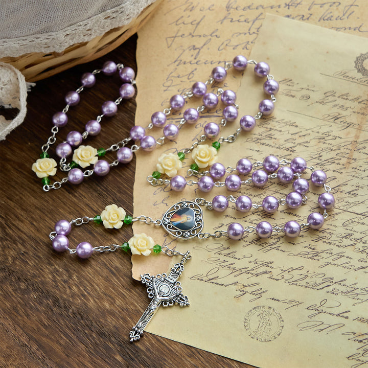 Christianartworkshop Handmade Purple Pearl & Flower Divine Mercy Rosary: A Faithful Essential