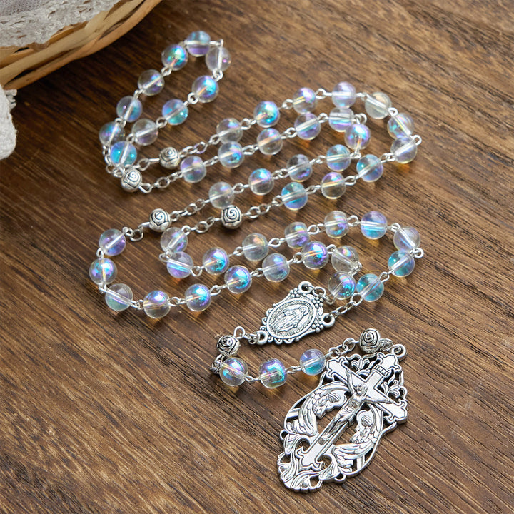 Christianartworkshop Handmade Multicolored Refraction Glass Bead Rosary: Connecting with Faith