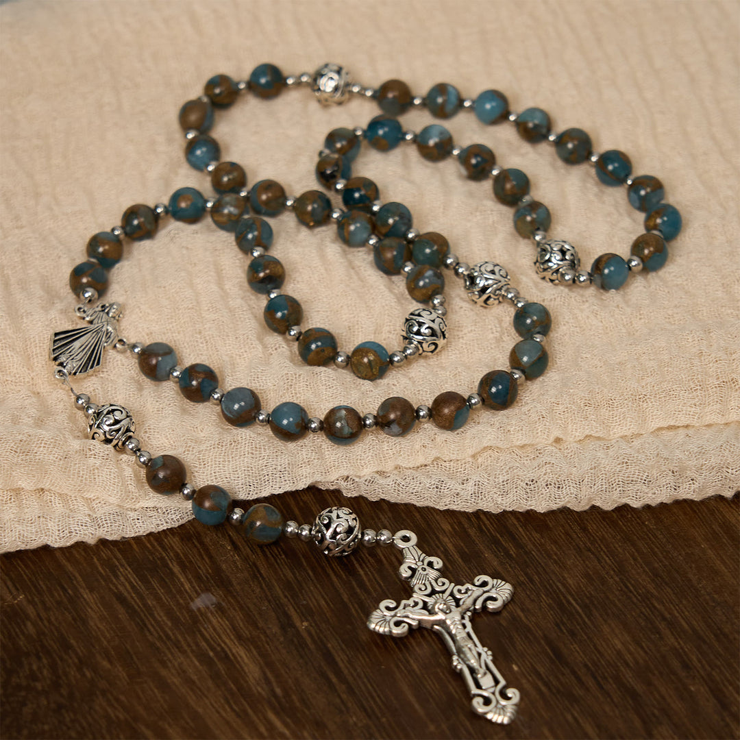 Christianartworkshop Divine - Inspired Lake - Blue Cloisonné Rosary: A Christian's Spiritual Anchor - Lake blue cloisonne beads - image 1