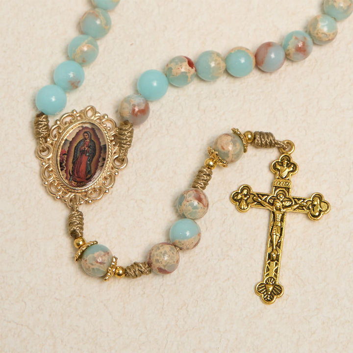 Christianartworkshop Aqua Stone Prayer Rosary with Gold Accents: A Divine Source of Peace and Devotion - image 5