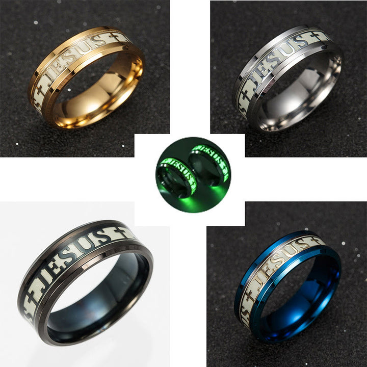 FREE Today: 4colors Luminous Glow in the Dark "JESUS" Printed Detail-crafted Stainless Steel Ring