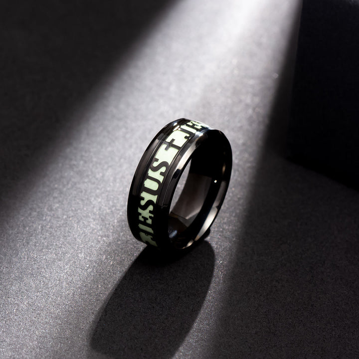 FREE Today: 4colors Luminous Glow in the Dark "JESUS" Printed Detail-crafted Stainless Steel Ring
