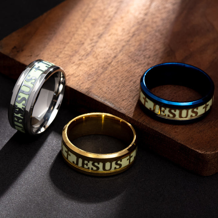 FREE Today: 4colors Luminous Glow in the Dark "JESUS" Printed Detail-crafted Stainless Steel Ring