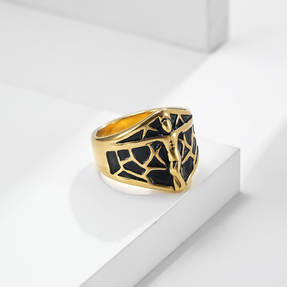 Christianartworkshop 2colors Vintage Spiderweb Jesus Cross Ring - A Blend of Edge and Faith - US 12 - Gold - image 1