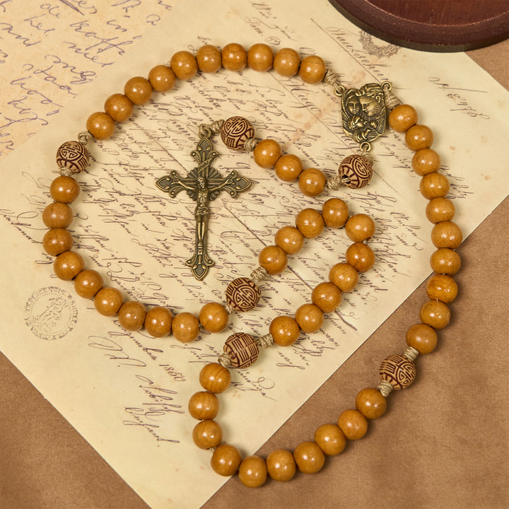 Christianartworkshop Holy Family & Crucifix of 10mm Olive Wood Bead Handmade Rosary for Holy Prayer