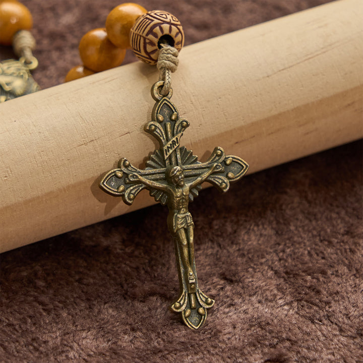 Christianartworkshop Holy Family & Crucifix of 10mm Olive Wood Bead Handmade Rosary for Holy Prayer