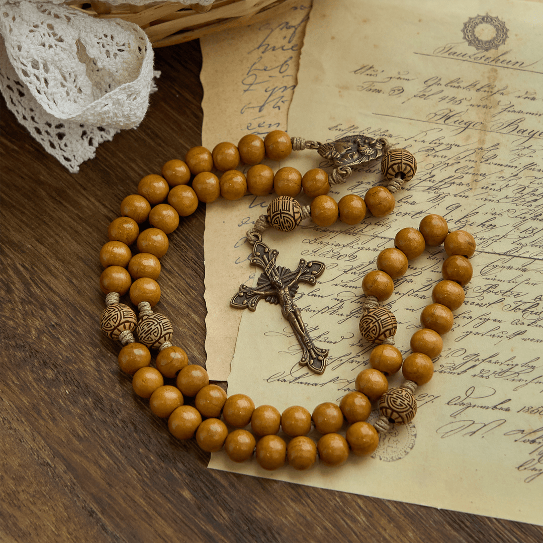 FREE Today: Holy Family & Crucifix of Handmade 10mm Olive Wood Bead Rosary for Holy Prayer