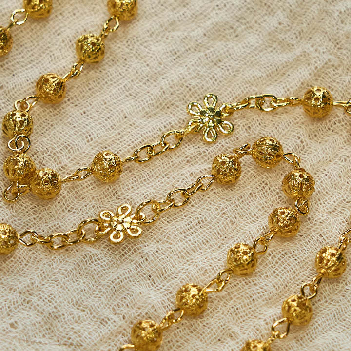FREE Today: Sacred Heart of Jesus & Crucifix of 6mm Golden Metal Ball Flower Rosary - image 3