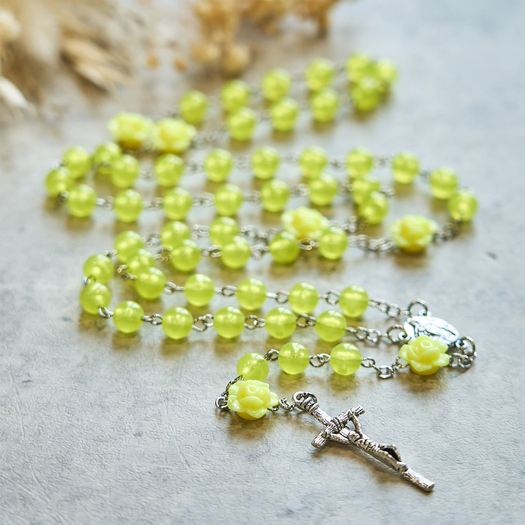 Christianartworkshop 8mm Luminous Glow-in-Dark Beads Flower Rosary: A Divine Light