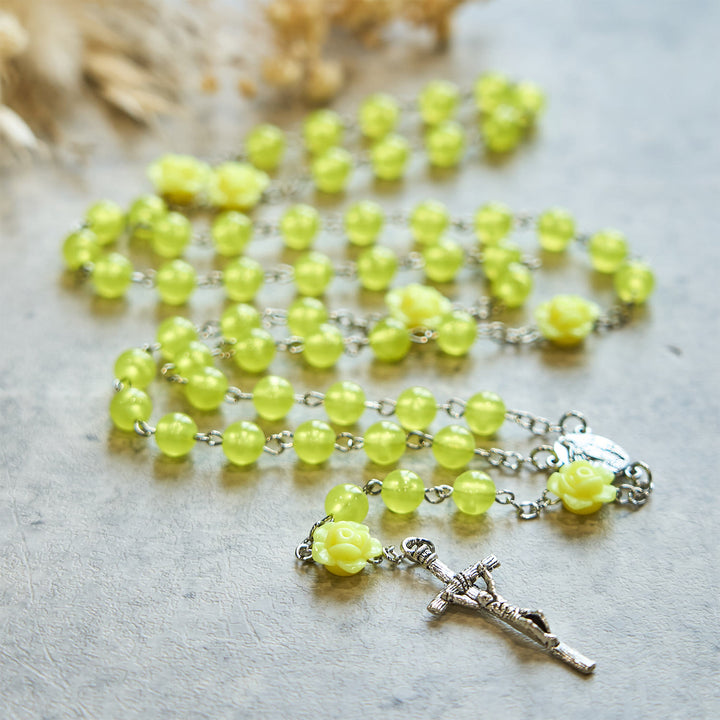 Christianartworkshop 8mm Luminous Glow-in-Dark Beads Flower Rosary: A Divine Light