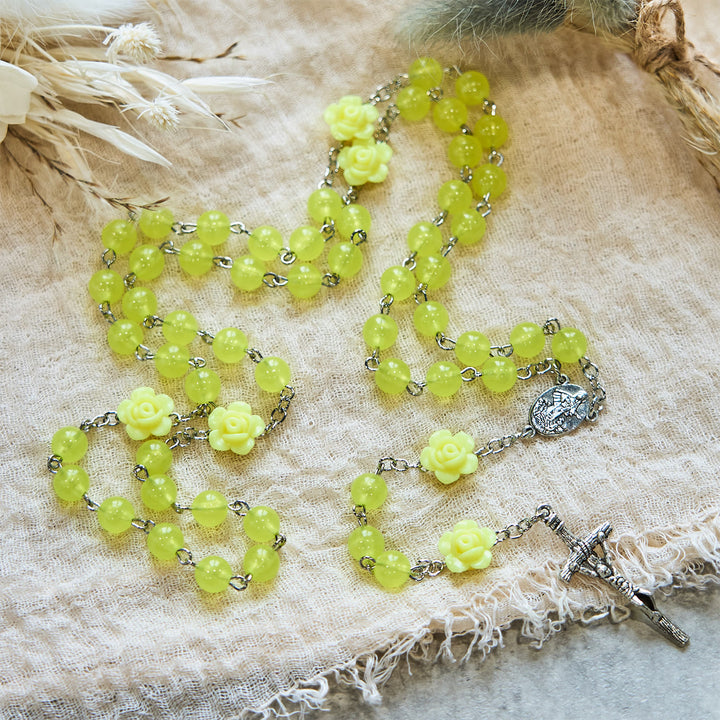 Christianartworkshop 8mm Luminous Glow-in-Dark Beads Flower Rosary: A Divine Light