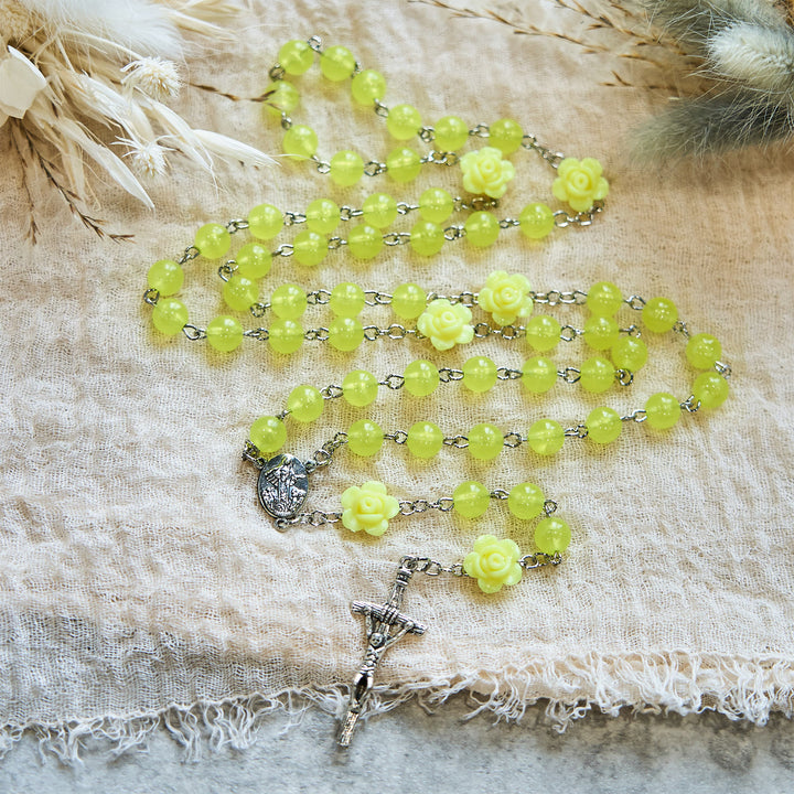 Christianartworkshop 8mm Luminous Glow-in-Dark Beads Flower Rosary: A Divine Light