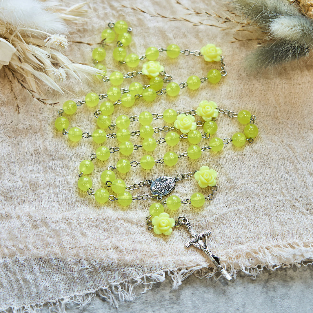 Christianartworkshop 8mm Luminous Glow-in-Dark Beads Flower Rosary: A Divine Light