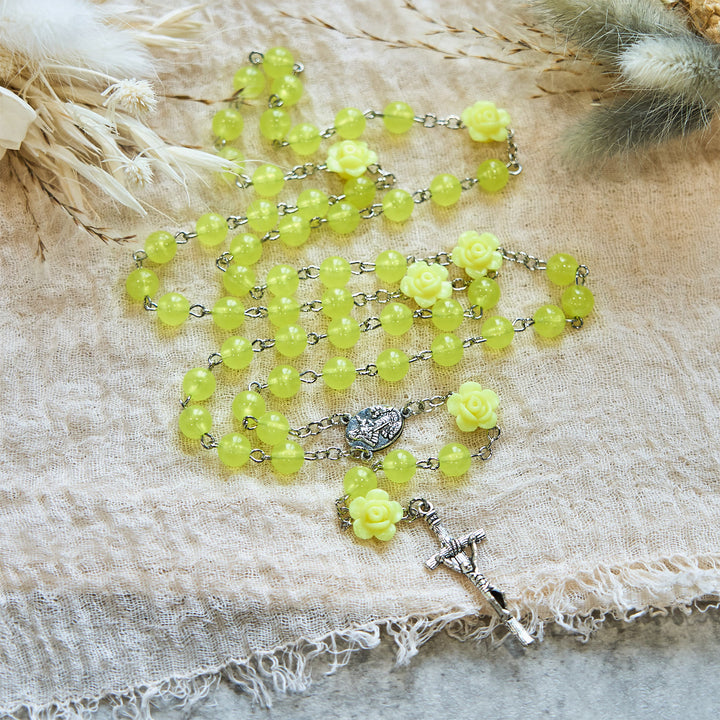 Christianartworkshop 8mm Luminous Glow-in-Dark Beads Flower Rosary: A Divine Light