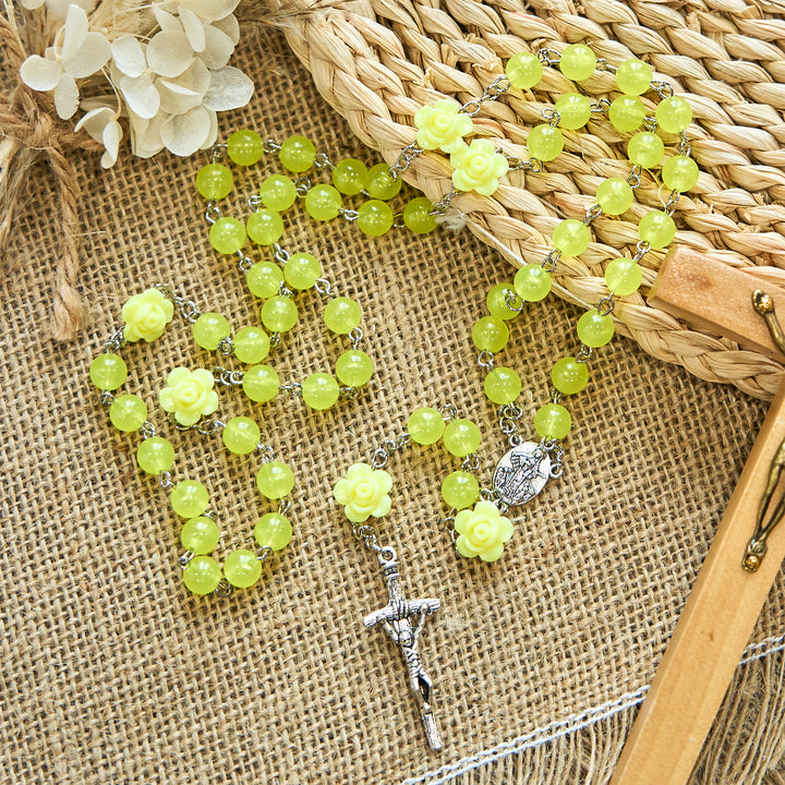 Christianartworkshop 8mm Luminous Glow-in-Dark Beads Flower Rosary: A Divine Light