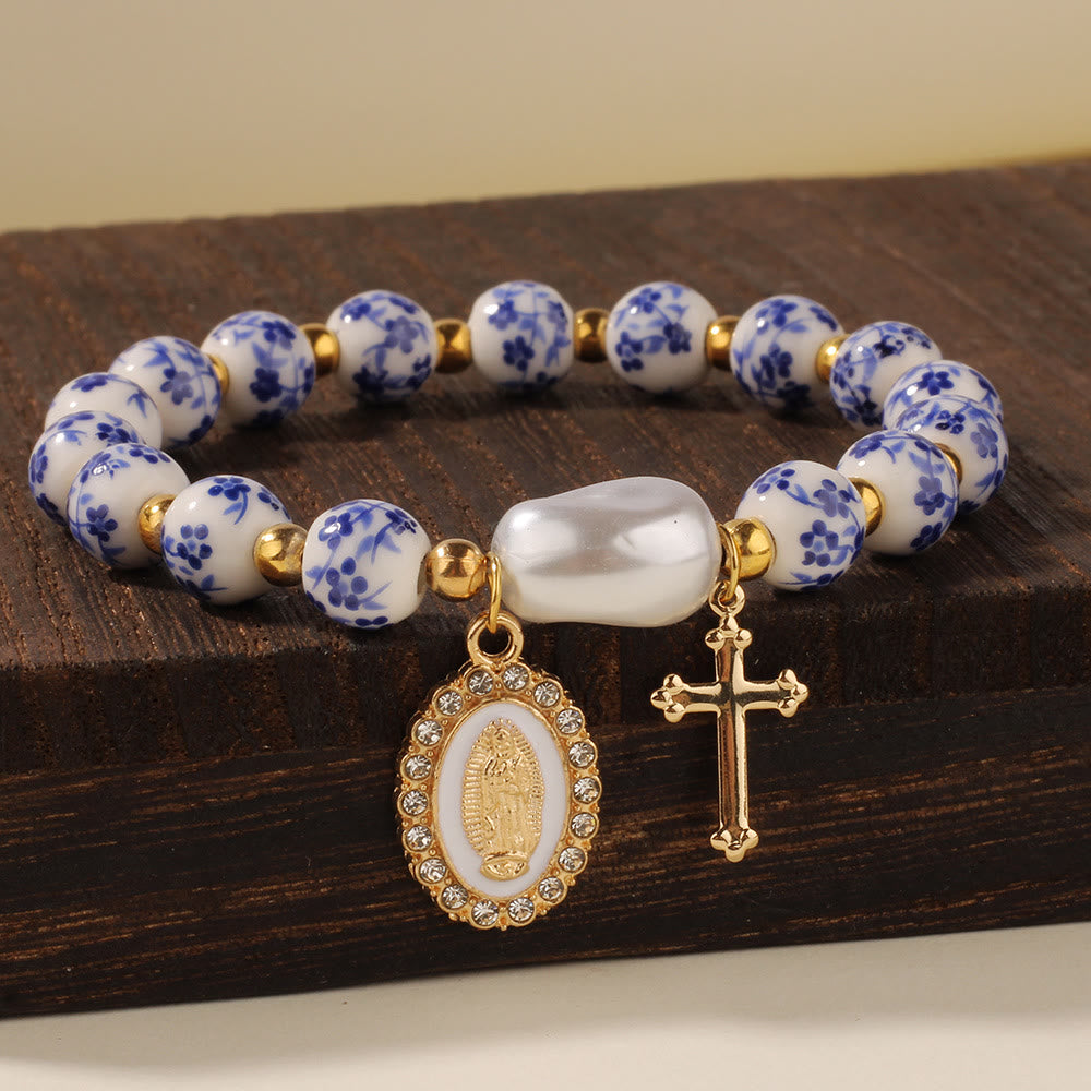 FREE Today: Our Lady Medal & Cross Floral-Inspired Bracelet: Faith Meets Style - Wrist Circumference: 6.3"-7.1"/16-18cm - image 0
